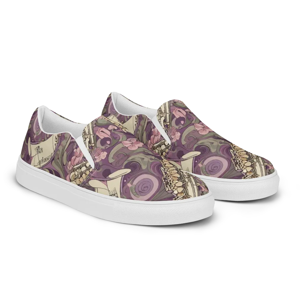 Saxophone Garden on Men's Slip-On Canvas Shoes — Right Front