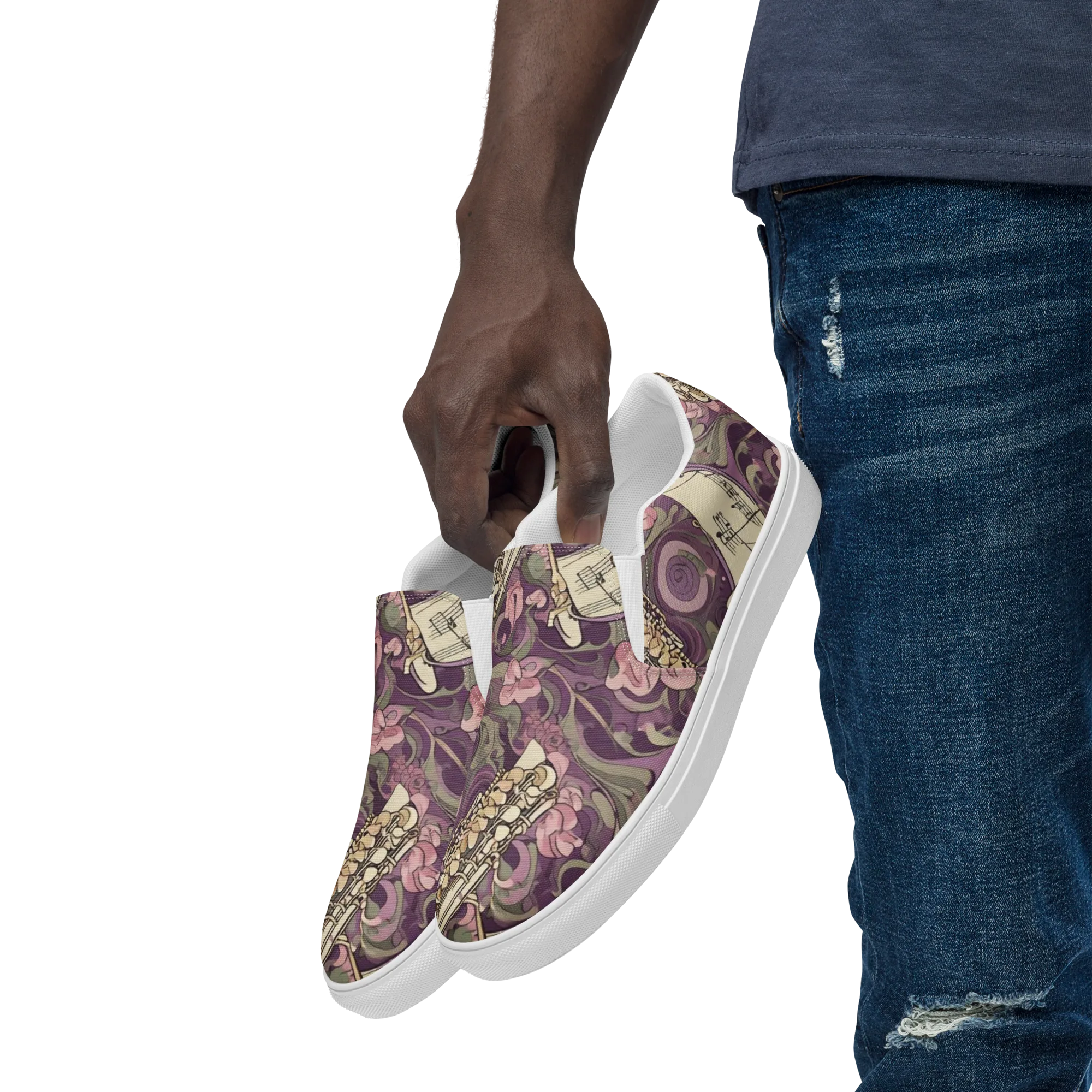 Saxophone Garden on Men's Slip-On Canvas Shoes — Left Front