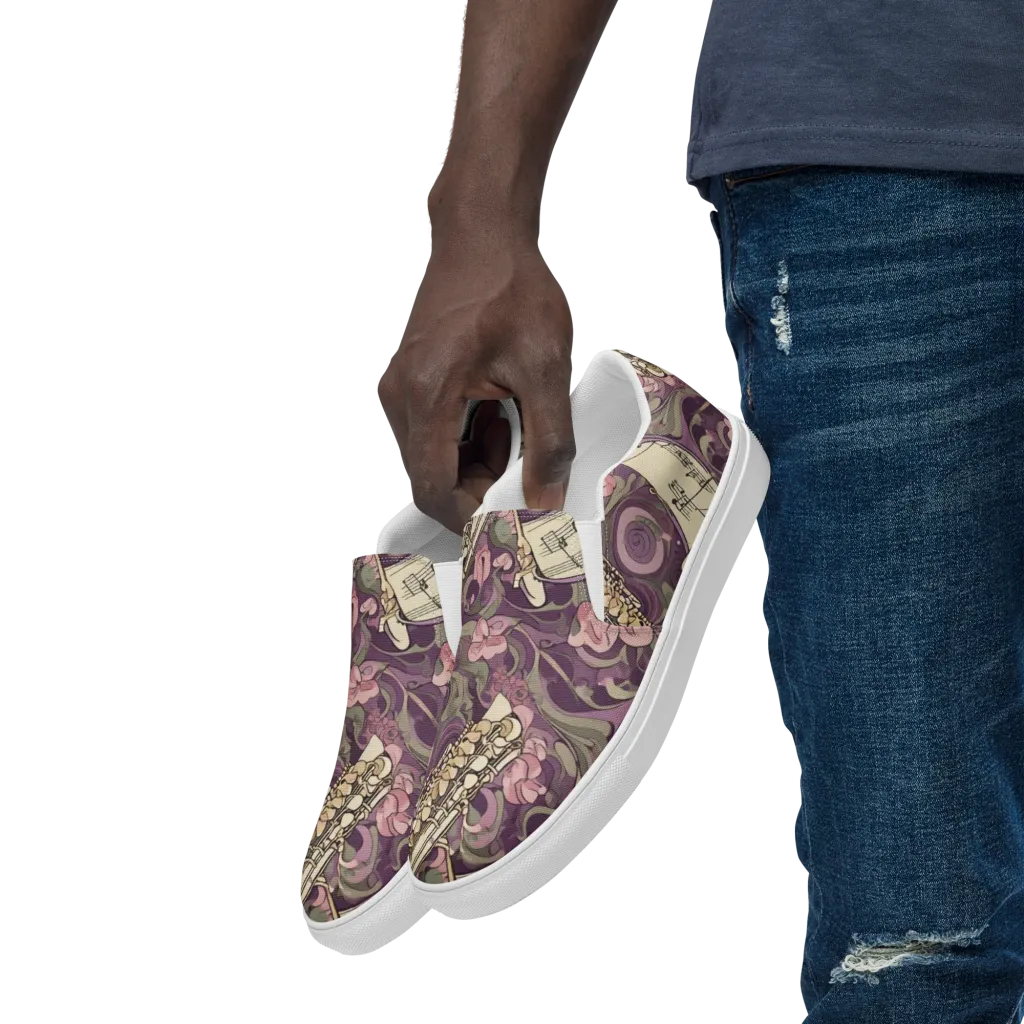 Saxophone Garden on Men's Slip-On Canvas Shoes — Left Front