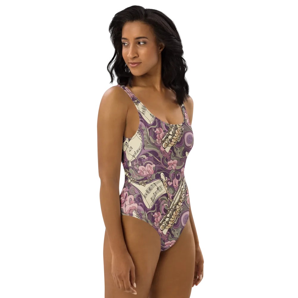 Saxophone Garden on One-Piece Swimsuit — Right