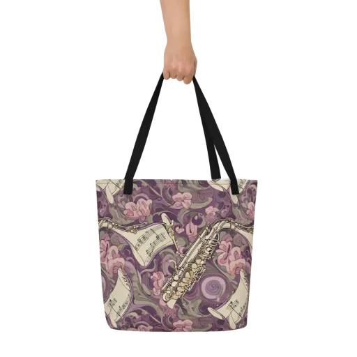 Saxophone Garden on a Large Tote Bag W/ Pocket