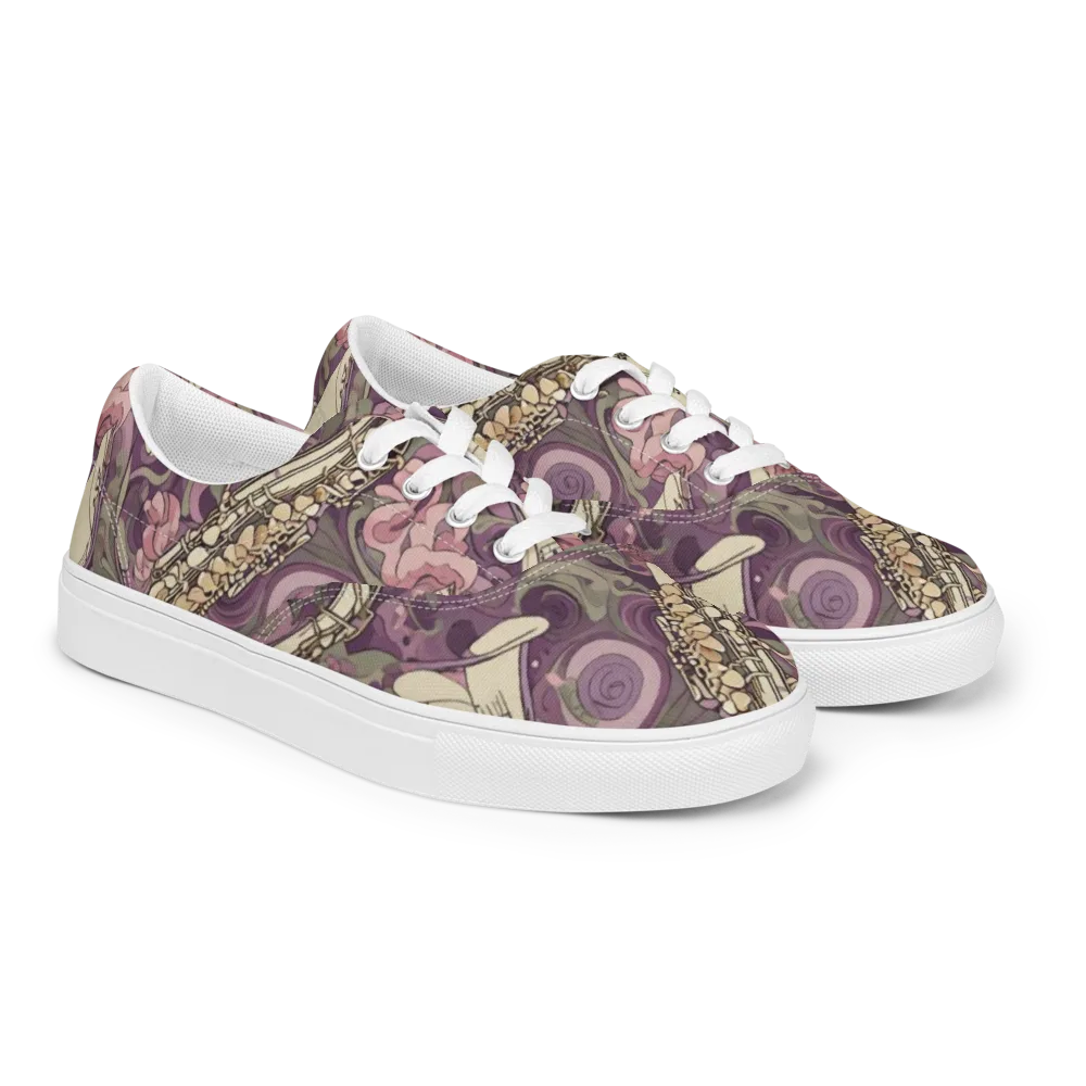 Saxophone Garden on Men's Lace-Up Canvas Shoes — Right Front