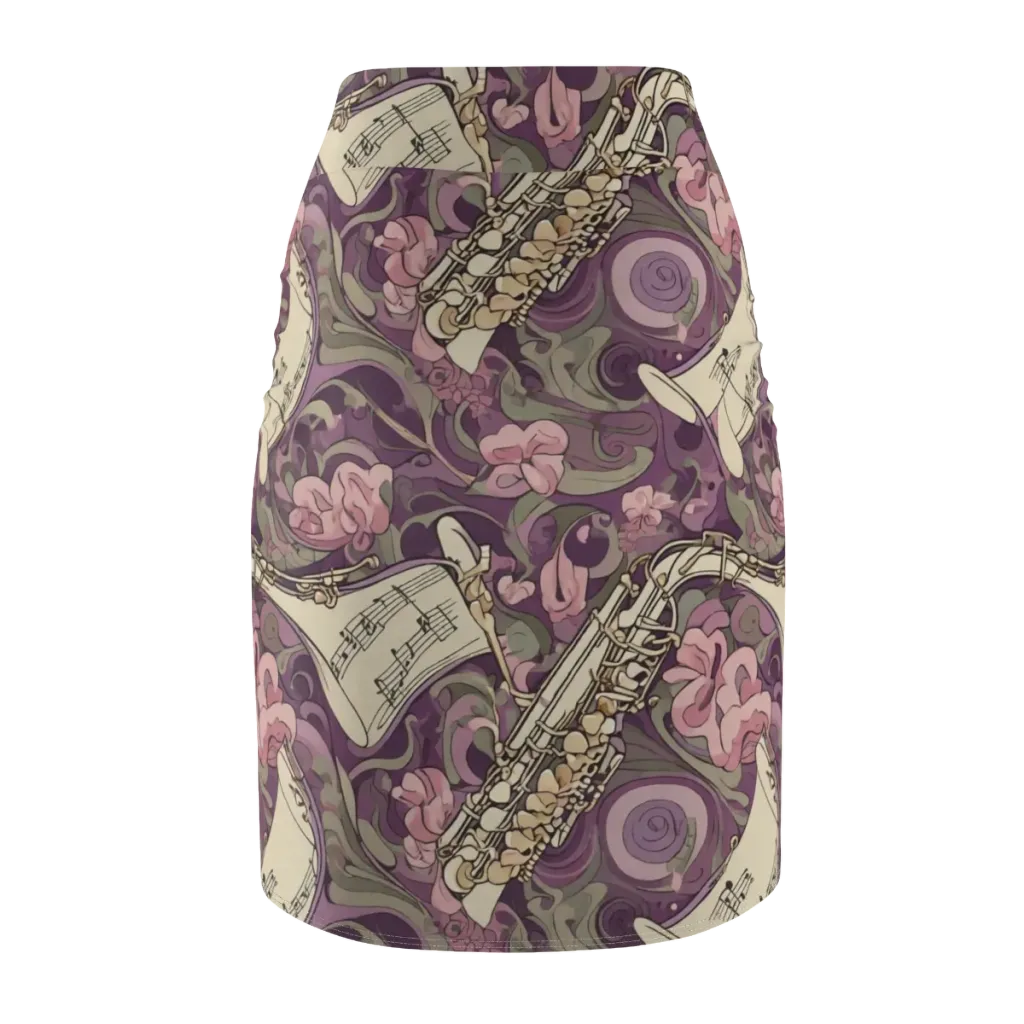 Saxophone Garden on Pencil Skirt — Back