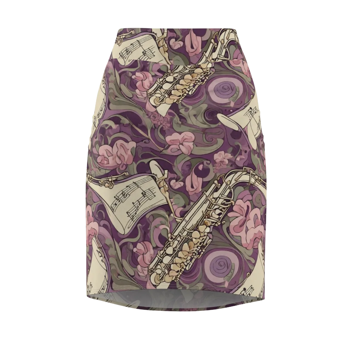 Saxophone Garden on Pencil Skirt — Front