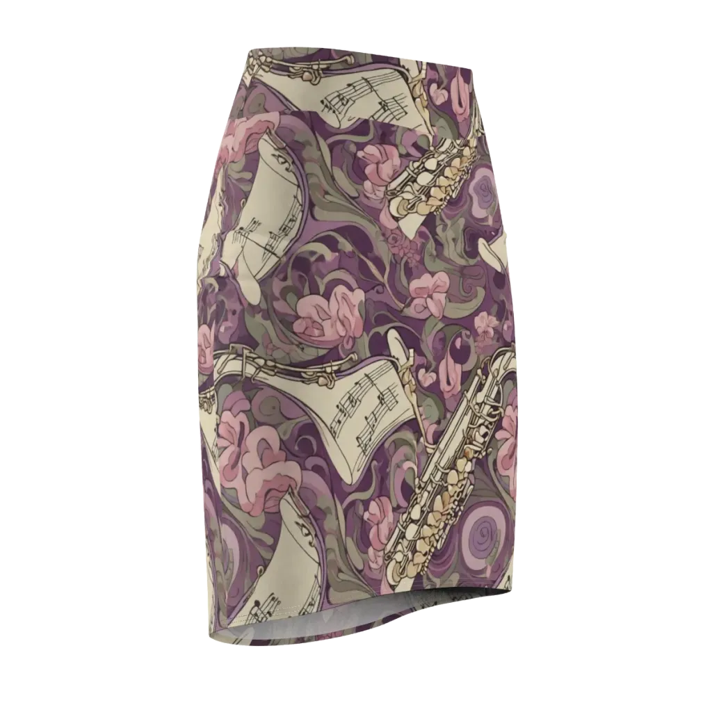 Saxophone Garden on Pencil Skirt — Front Side
