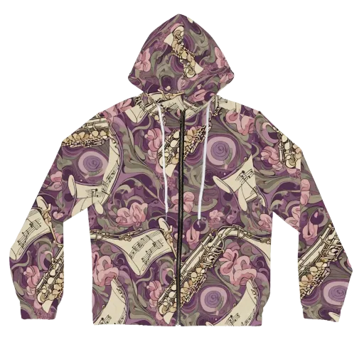 Saxophone Garden on a Women's Full-Zip Hoodie