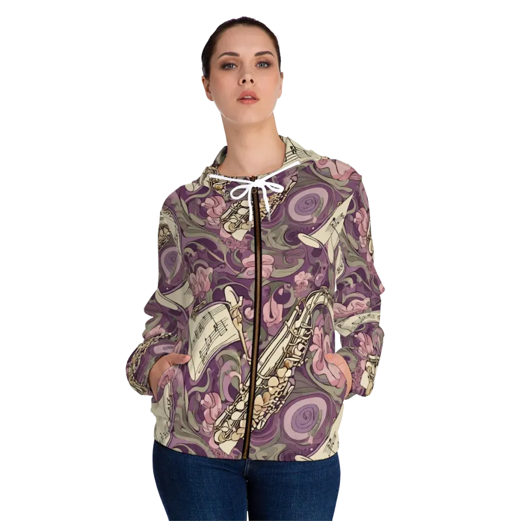 Saxophone Garden on Women's Full-Zip Hoodie — Front On Person