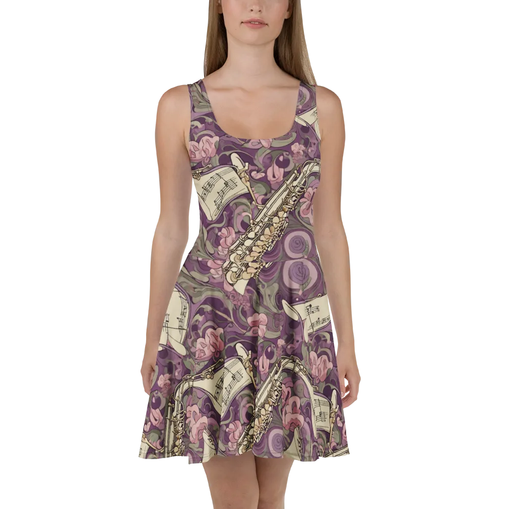 Saxophone Garden on Skater Dress — Front