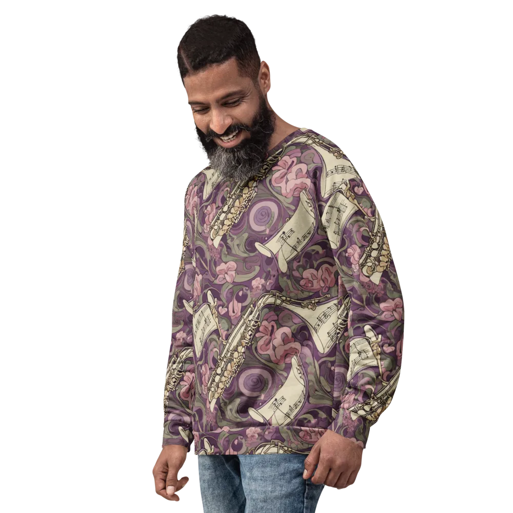 Saxophone Garden on Sweatshirt — Left Front