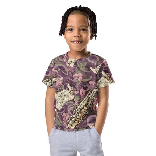 Saxophone Garden on a Kids Crew Neck T-Shirt