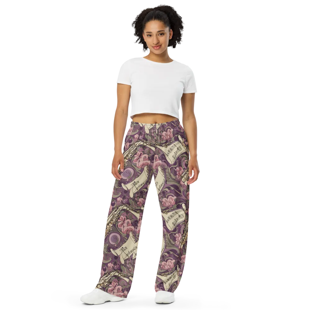 Saxophone Garden on Wide-Leg Pants — Front