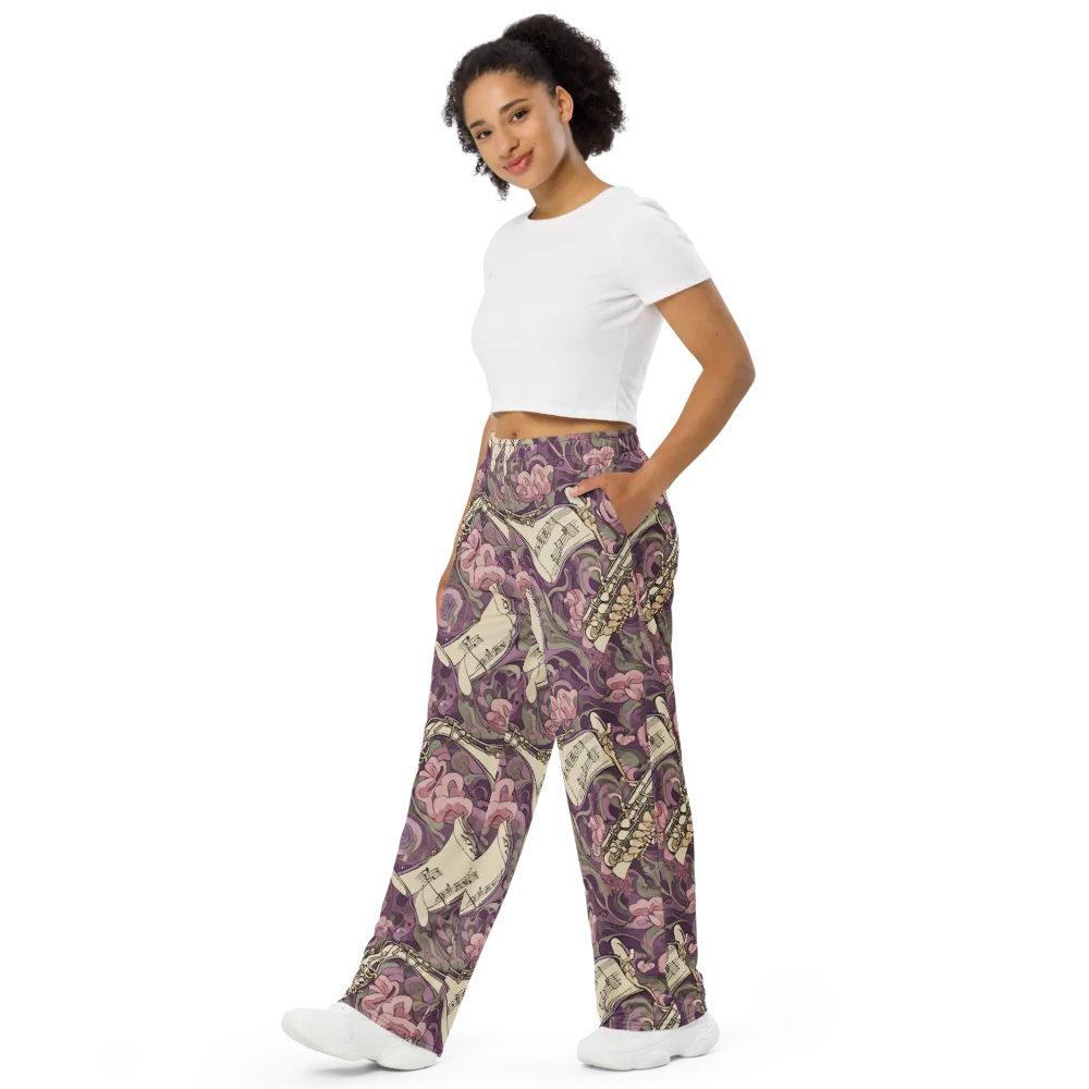 Saxophone Garden on Wide-Leg Pants — Left Front