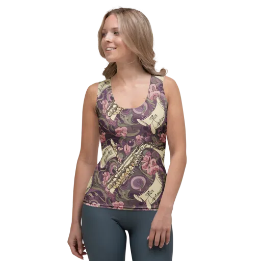 Saxophone Garden on a Women's Tank Top