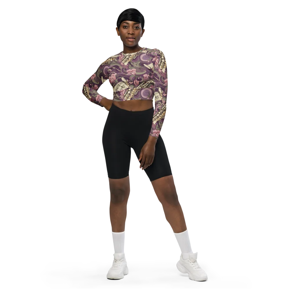 Saxophone Garden on Long Sleeve Crop Top — Front