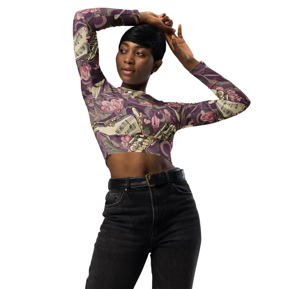 Saxophone Garden on Long Sleeve Crop Top — Front