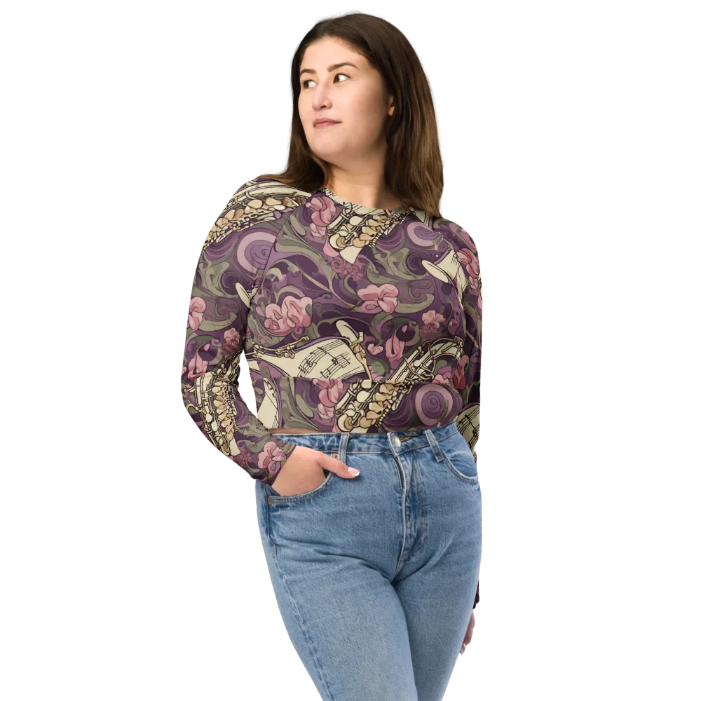 Saxophone Garden on Long Sleeve Crop Top — Front