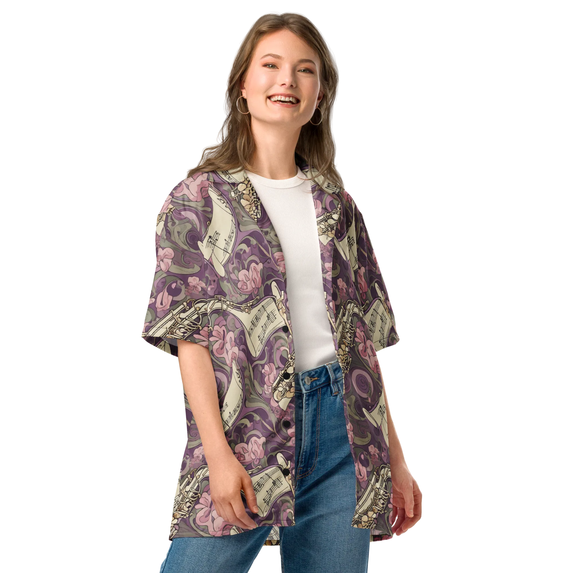 Saxophone Garden on Button Shirt — Front
