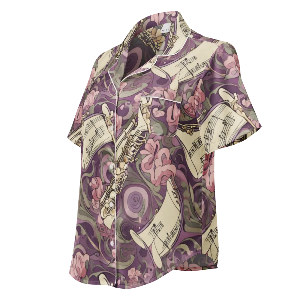 Saxophone Garden on Women's Short Sleeve Pajama Top — Left Front
