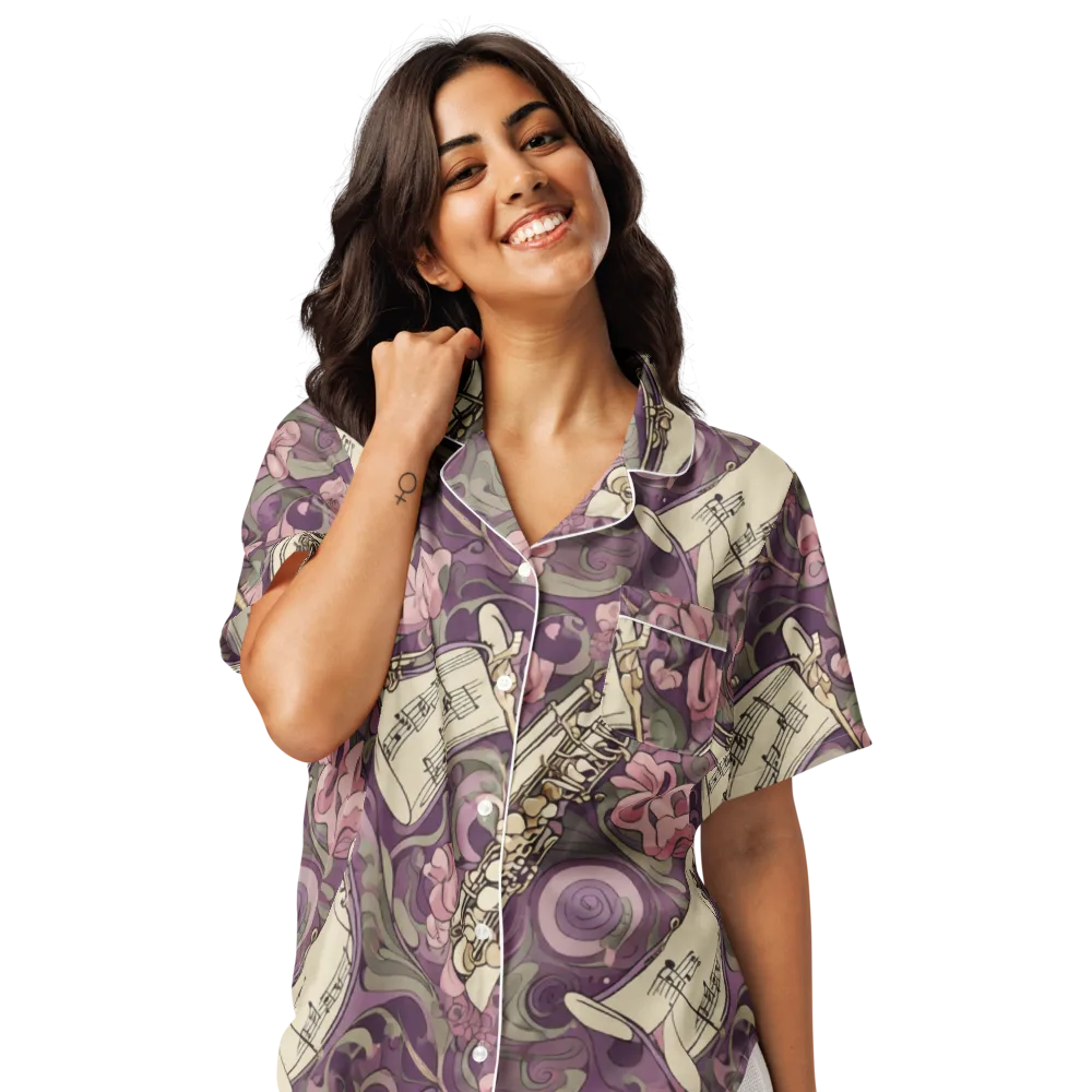 Saxophone Garden on Women's Short Sleeve Pajama Top — Front