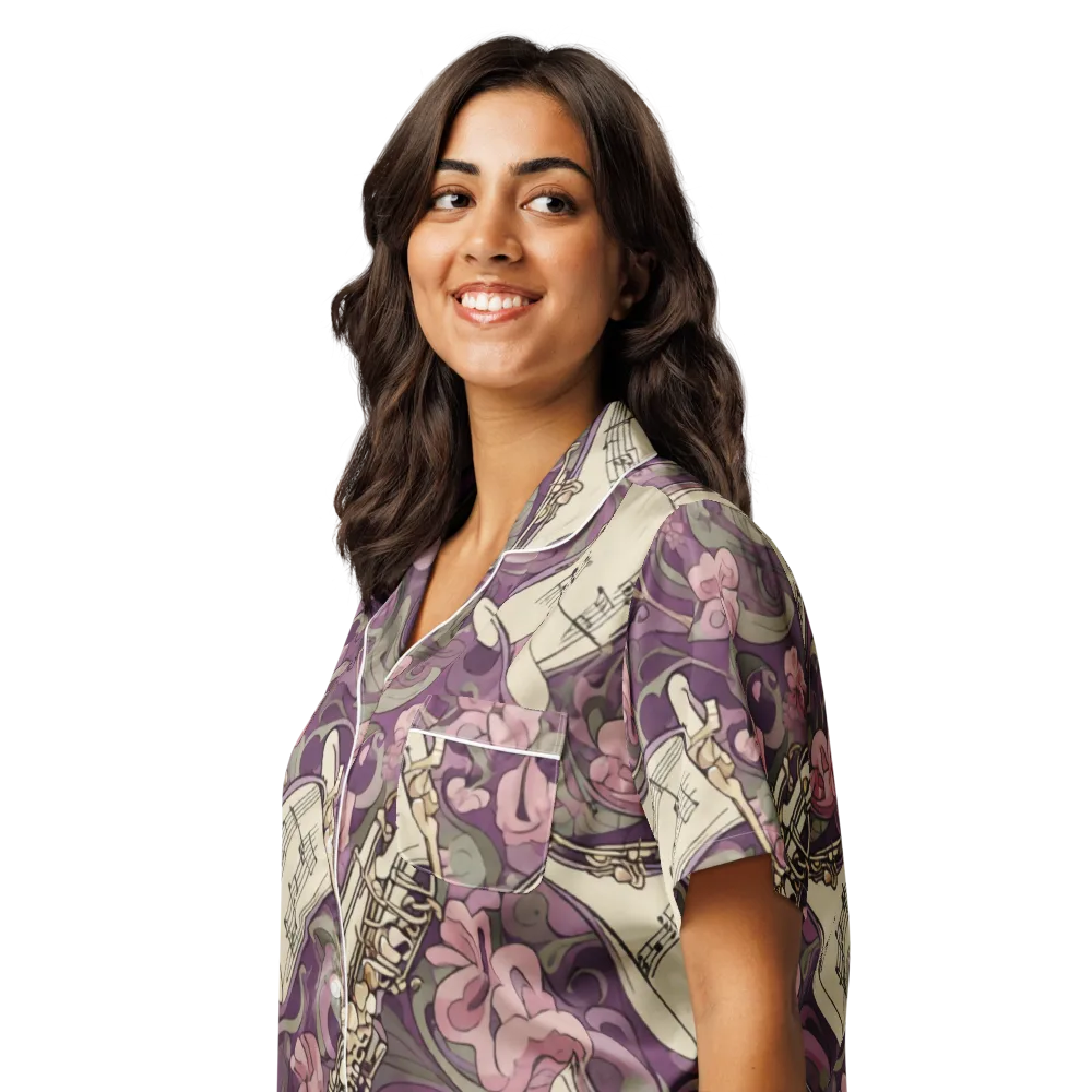 Saxophone Garden on Women's Short Sleeve Pajama Top — Left Front