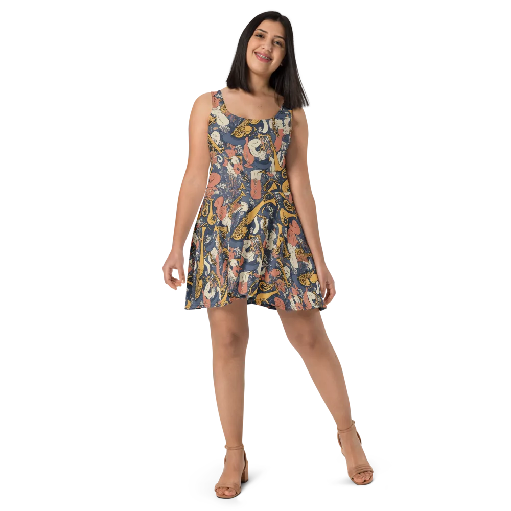Midnight Brass on Skater Dress — Front