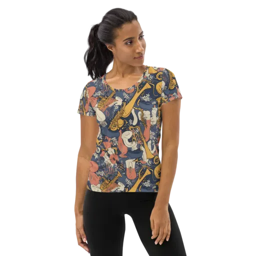 Midnight Brass on a Women's Athletic T-Shirt