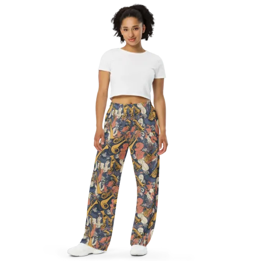 Midnight Brass on a Wide-Leg Pants