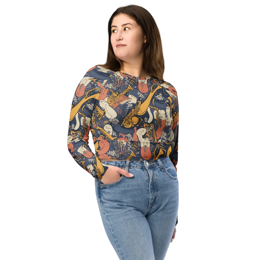 Midnight Brass on Long Sleeve Crop Top — Front