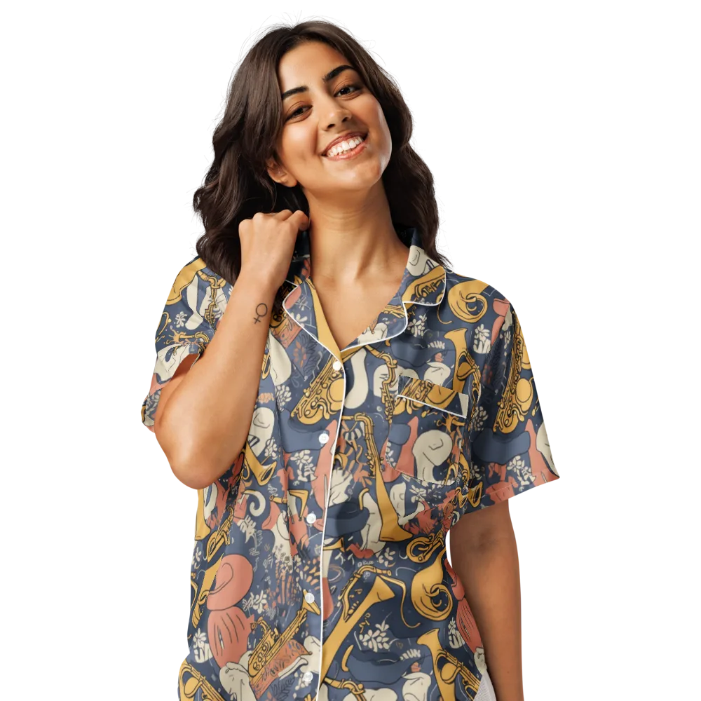 Midnight Brass on Women's Short Sleeve Pajama Top — Front