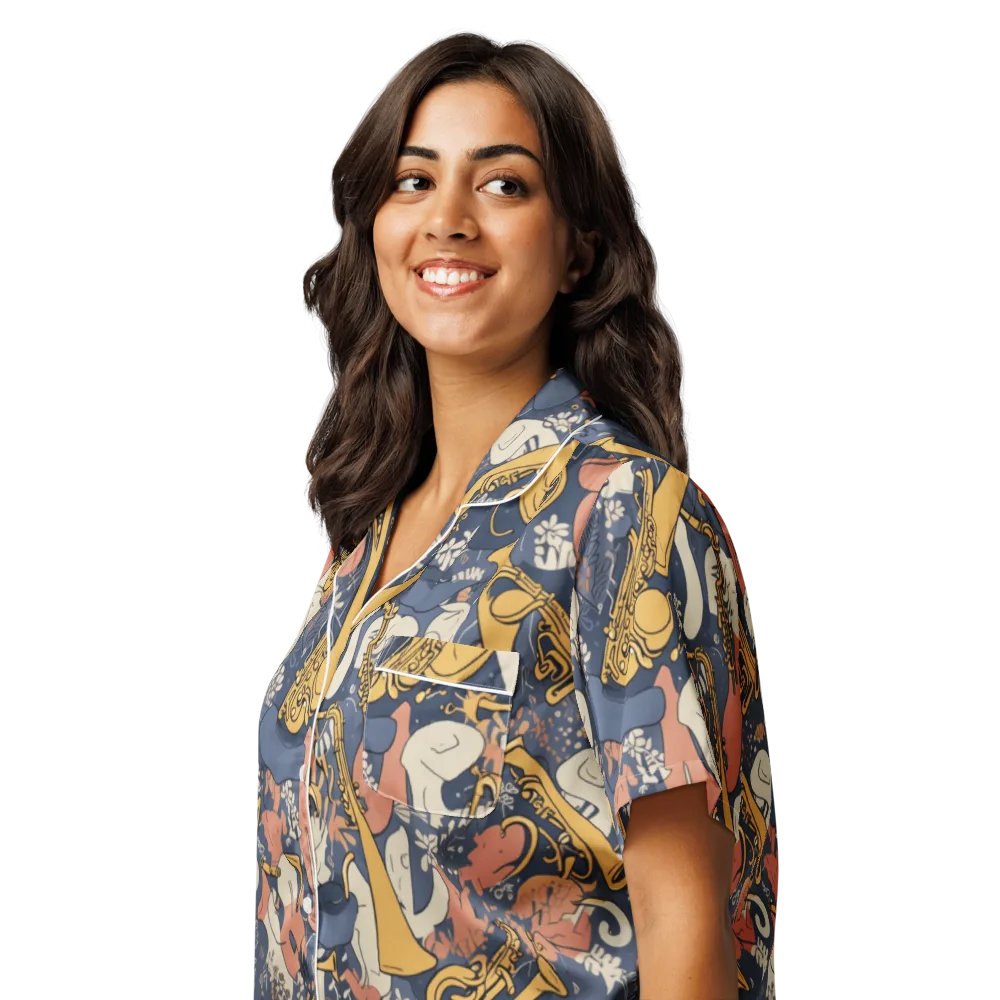 Midnight Brass on Women's Short Sleeve Pajama Top — Left Front