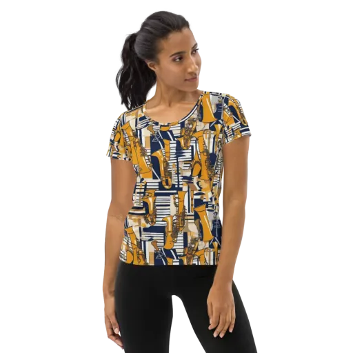 Saffron Swing on a Women's Athletic T-Shirt
