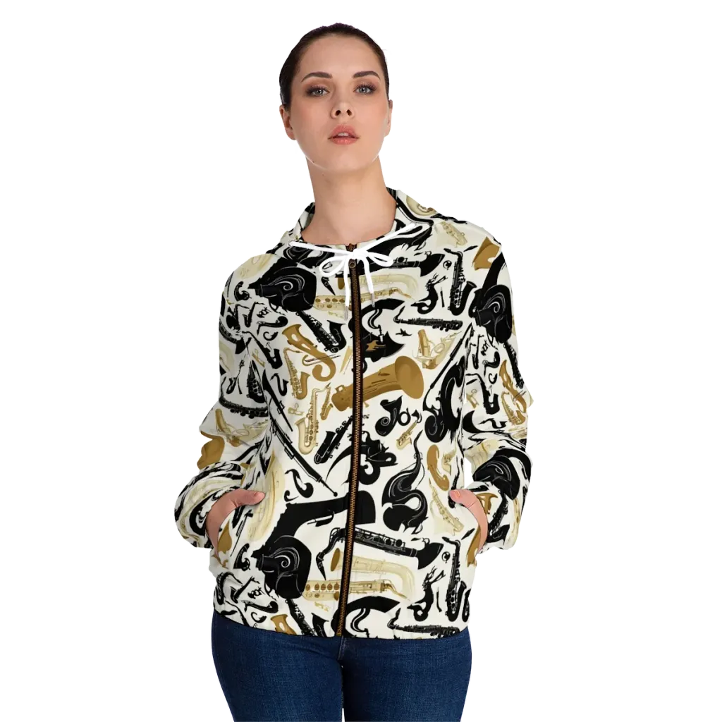 Brass Noir on Women's Full-Zip Hoodie — Front On Person