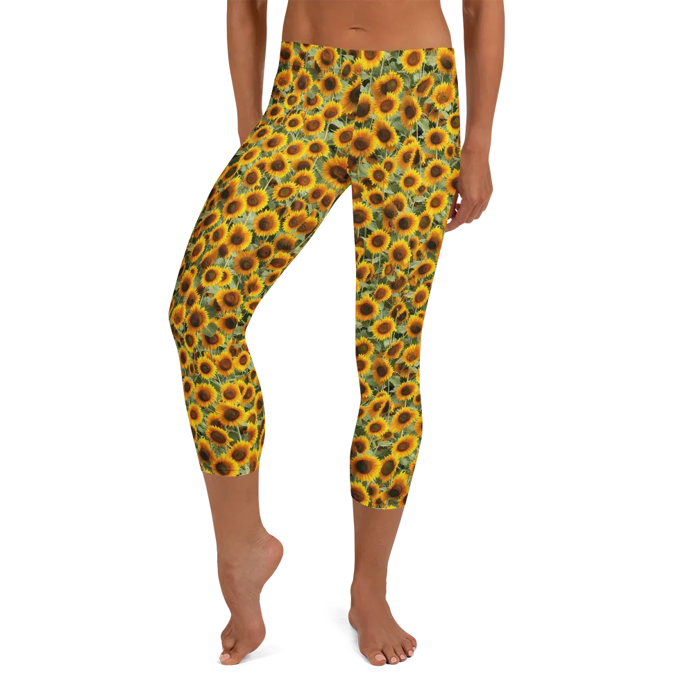 Golden Sunflower Meadow on Capri Leggings — Front