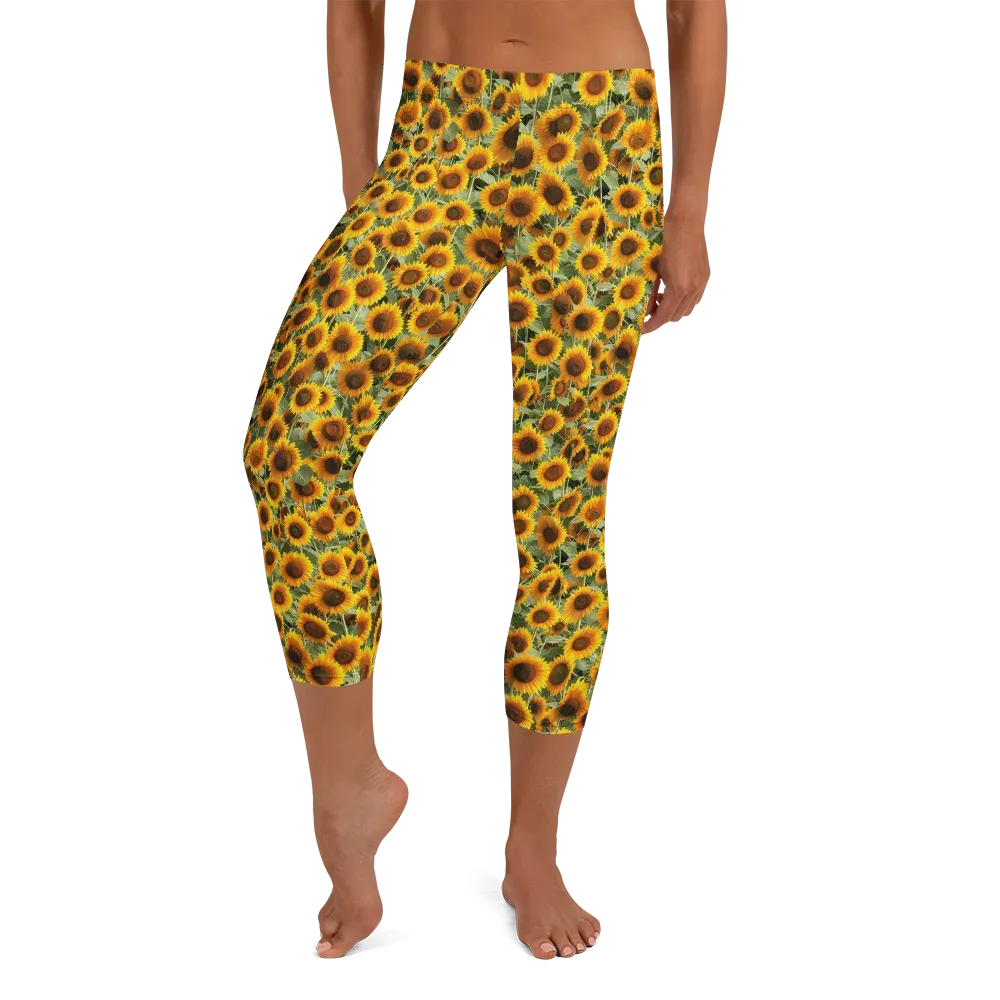 Golden Sunflower Meadow on Capri Leggings — Front