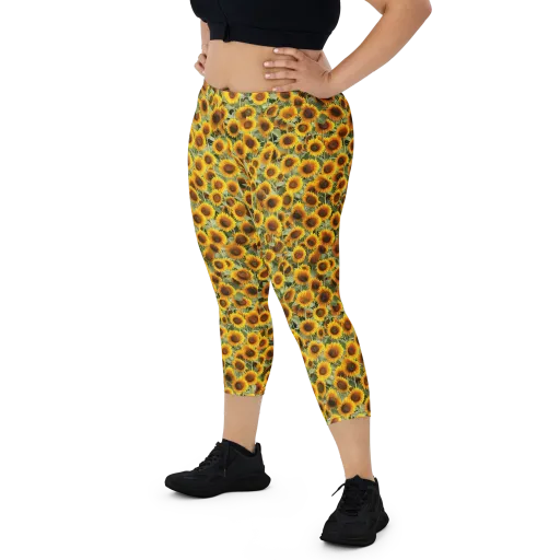Golden Sunflower Meadow on a Capri Leggings