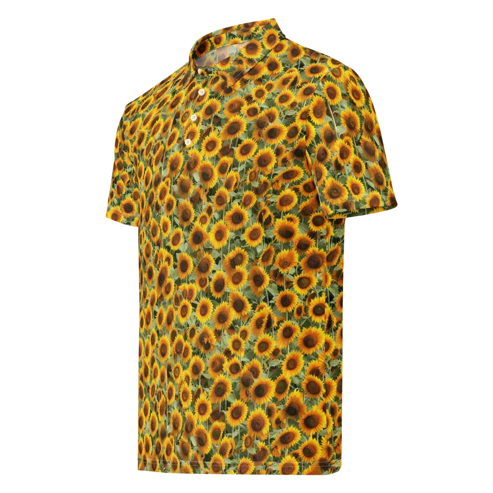 Golden Sunflower Meadow on Men's Slim Fit Polo Shirt — Left Front