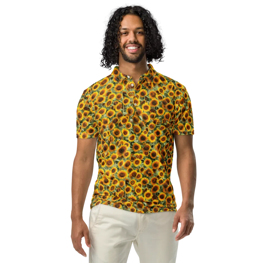 Golden Sunflower Meadow on Men's Slim Fit Polo Shirt — Front