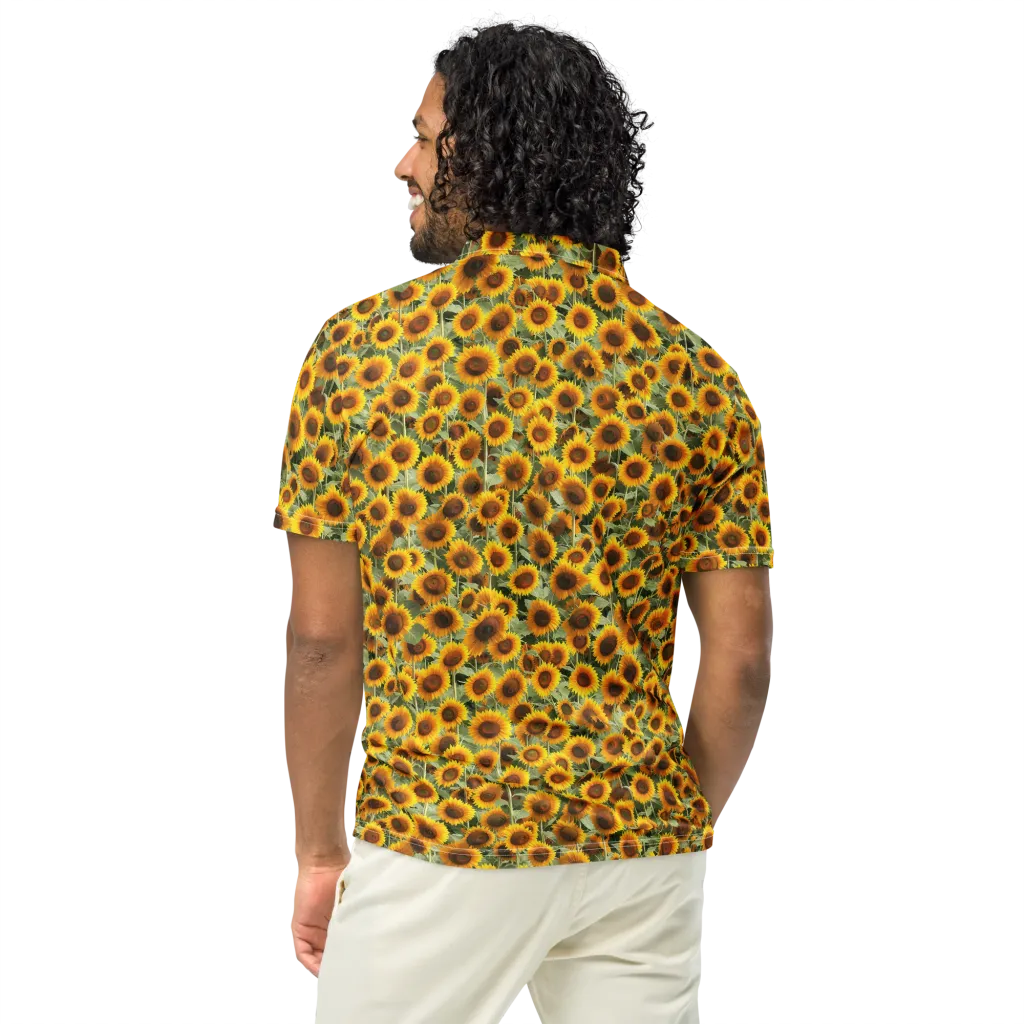 Golden Sunflower Meadow on Men's Slim Fit Polo Shirt — Back