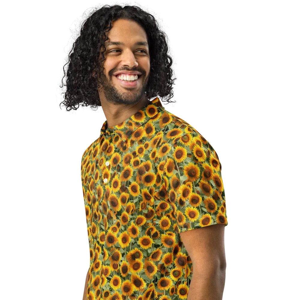 Golden Sunflower Meadow on Men's Slim Fit Polo Shirt — Left Front