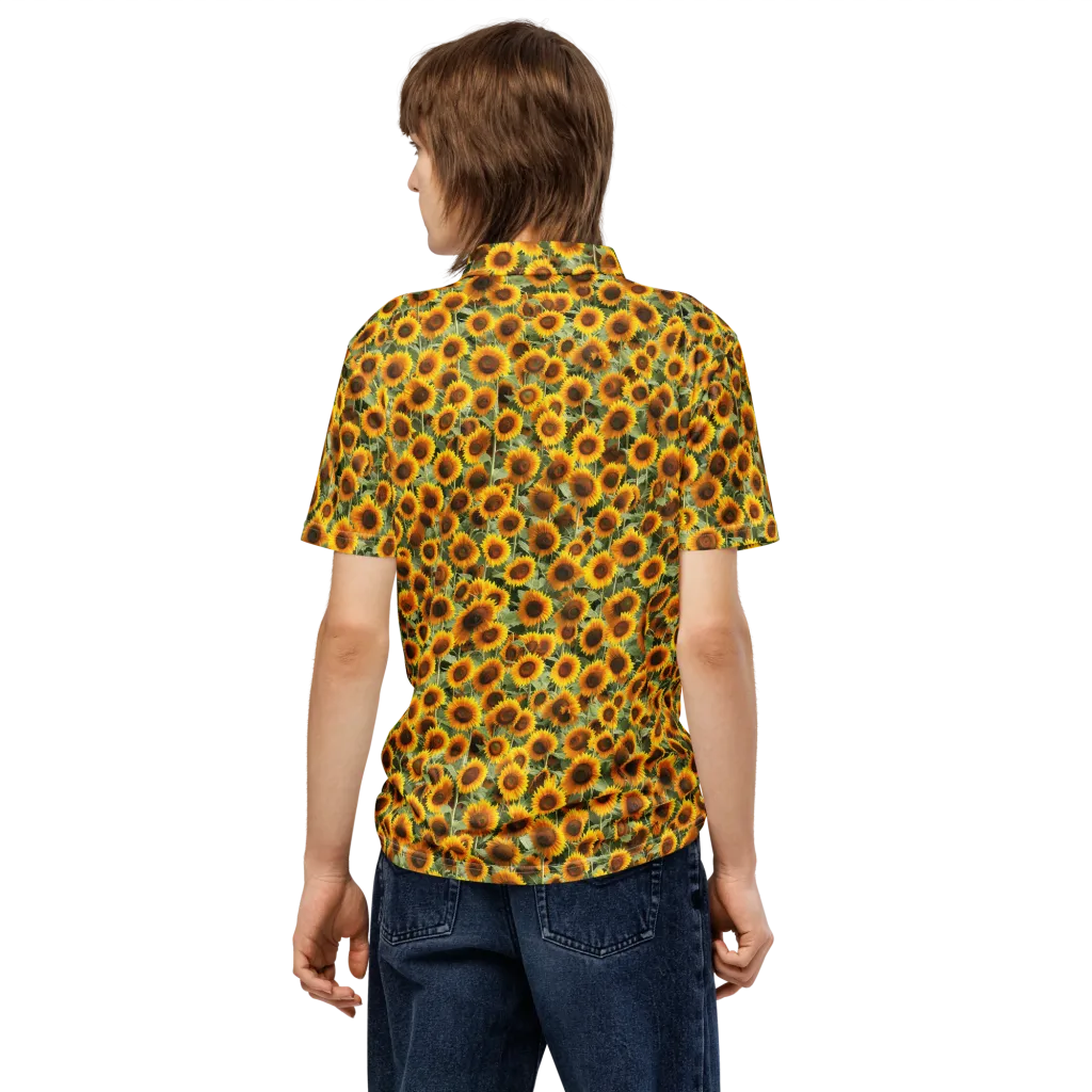 Golden Sunflower Meadow on Men's Slim Fit Polo Shirt — Back