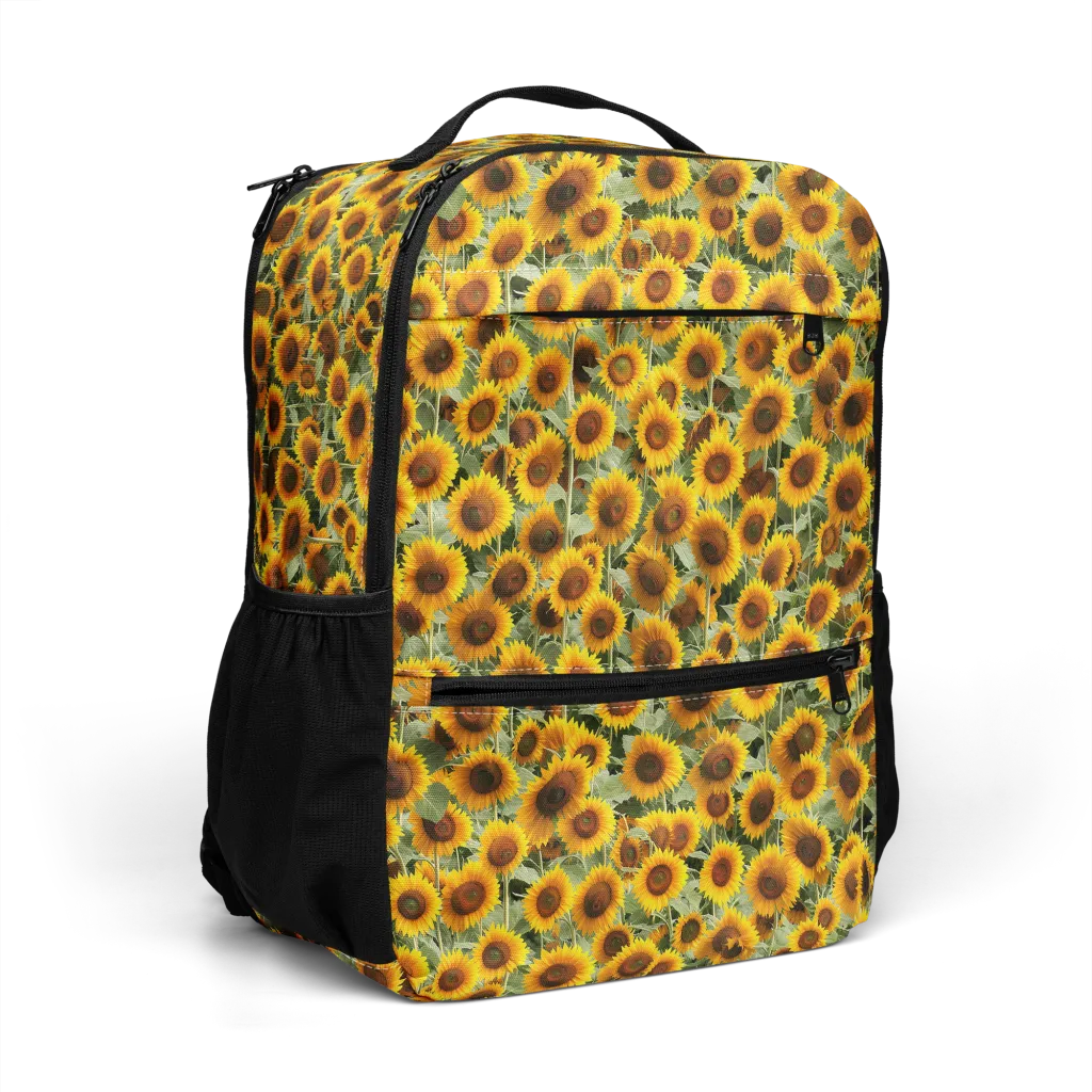 Golden Sunflower Meadow on Utility Backpack — Right Front