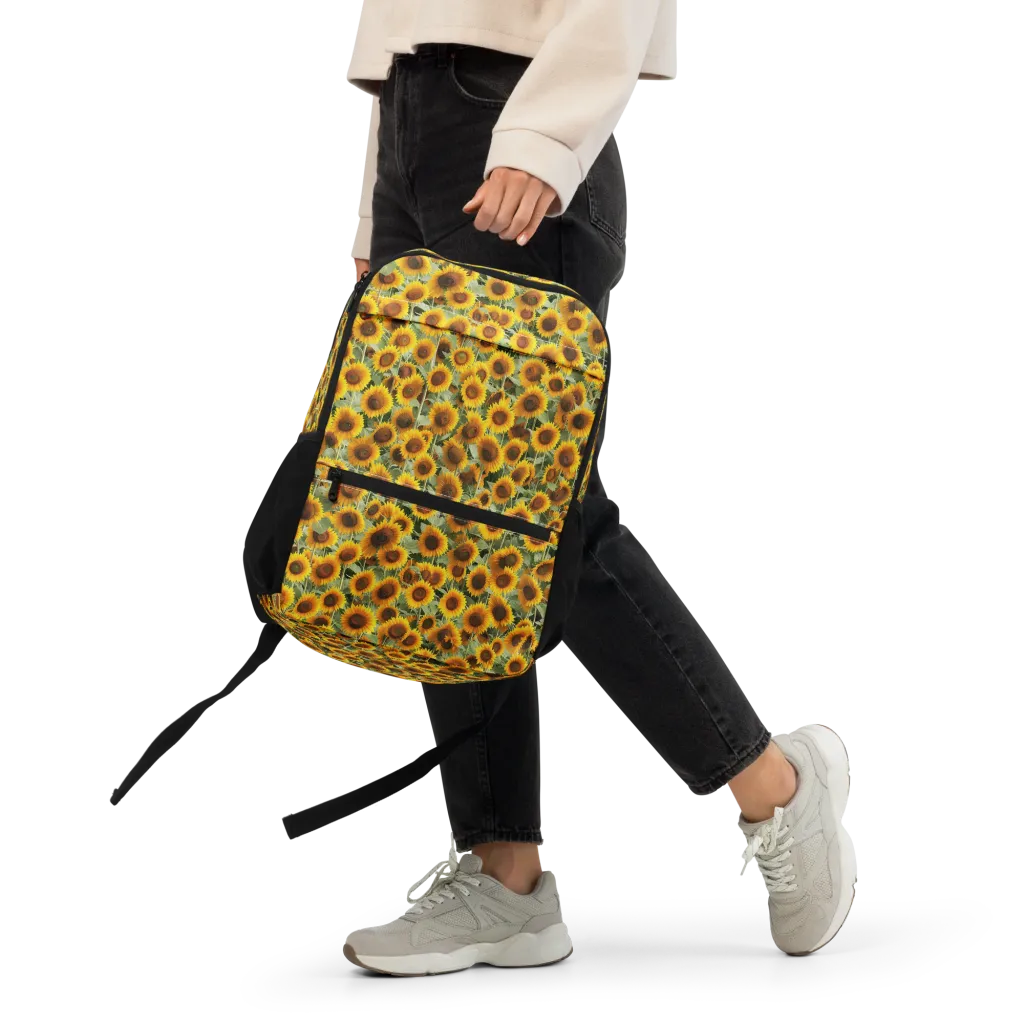 Golden Sunflower Meadow on Utility Backpack — Front