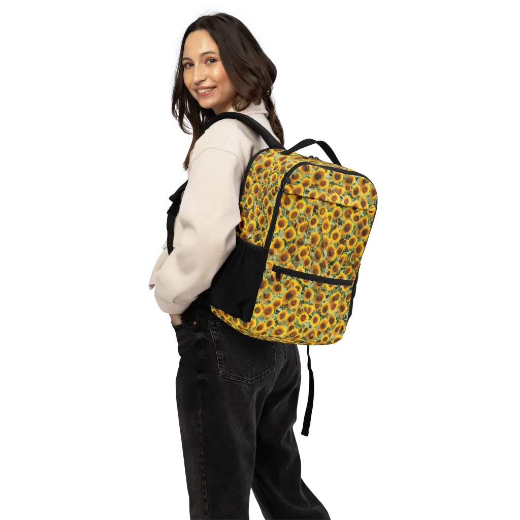 Golden Sunflower Meadow on Utility Backpack — Back