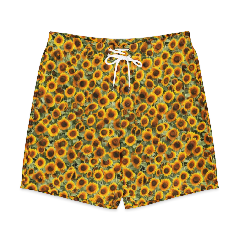 Golden Sunflower Meadow on Men's Board Shorts — Front