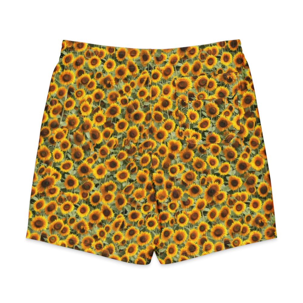 Golden Sunflower Meadow on Men's Board Shorts — Back