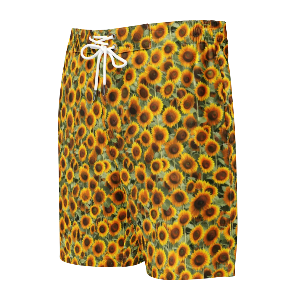 Golden Sunflower Meadow on Men's Board Shorts — Front