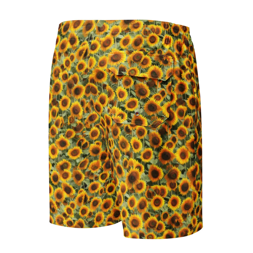 Golden Sunflower Meadow on Men's Board Shorts — Back