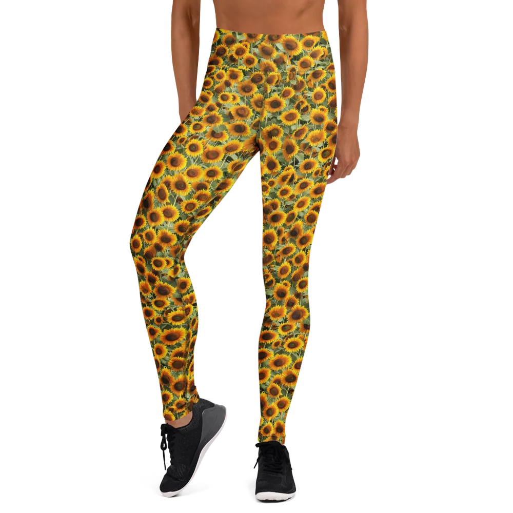Golden Sunflower Meadow on Yoga Leggings — Front