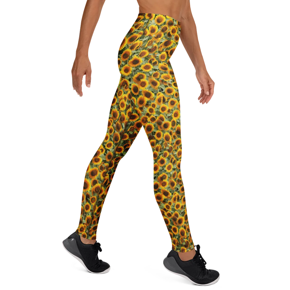 Golden Sunflower Meadow on Yoga Leggings — Right
