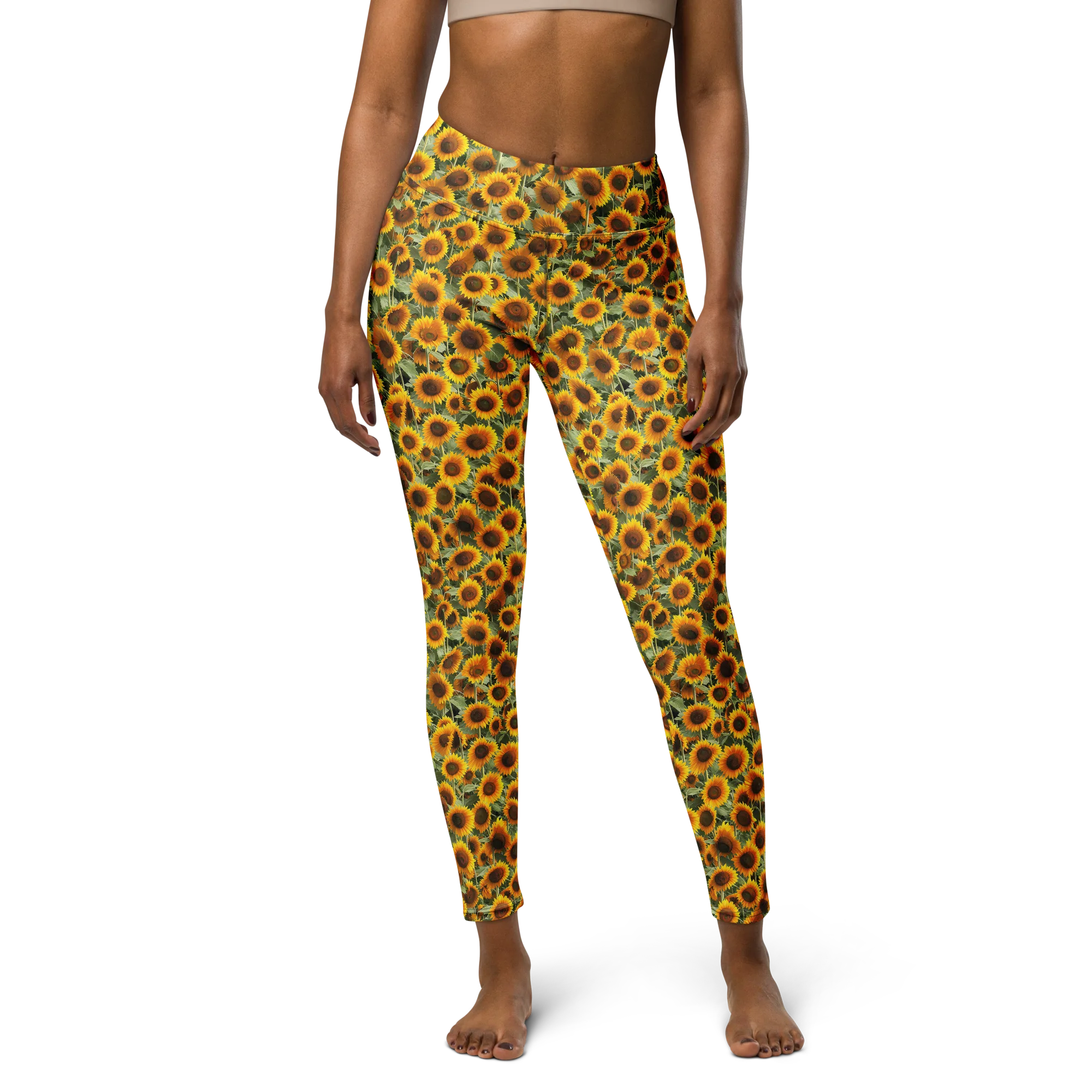 Golden Sunflower Meadow on Yoga Leggings — Front